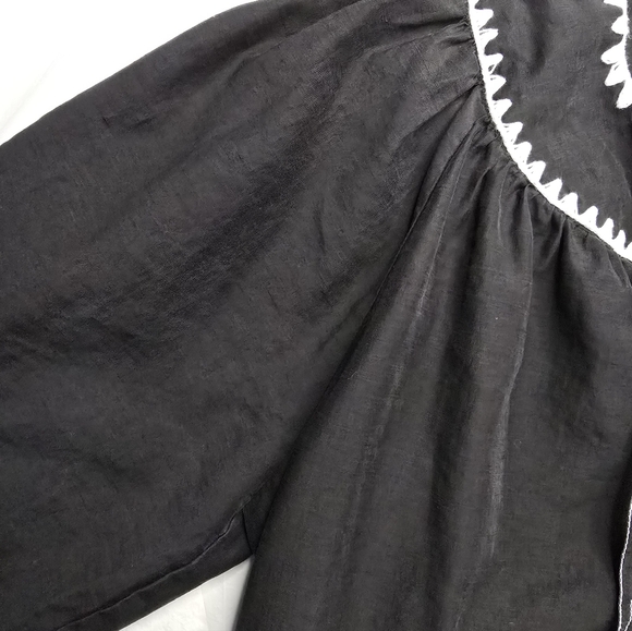 English Factory Peasant Top Black White Artsy Embroidered Trim Boho Folk Blouse - Picture 7 of 12